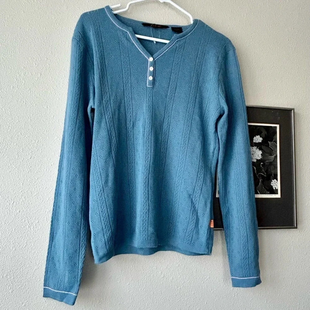 Oobe Henley fitted wool blend lightweight knit eyelets prep base layer Large‌‌‌ - Picture 6 of 10